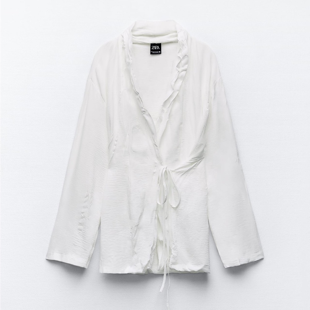 ZARA NWT WHITE TIE WRINKLE KIMONO - Picture 6 of 11